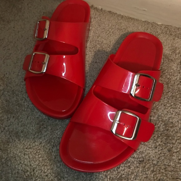 Forever 21 Shoes - Forever 21 Glossy Red slides